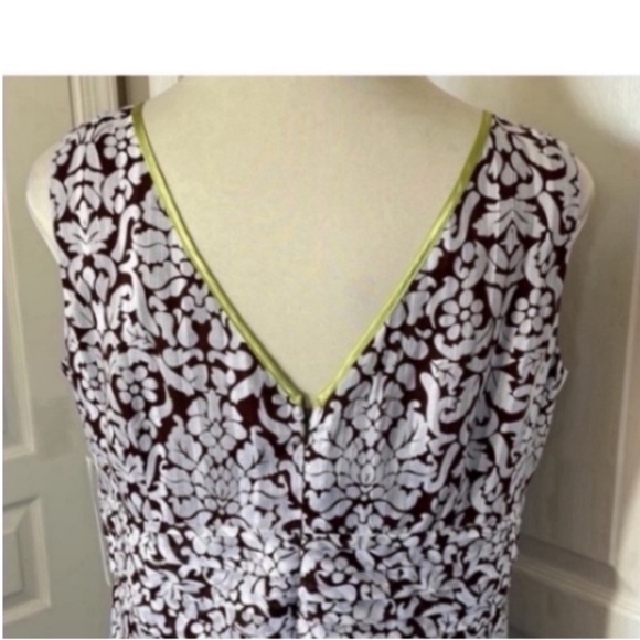 Robbie Bee Maxi Floral Dress Brown Lime Green Trim V-neck Party Office 20W NEW - Picture 14 of 16